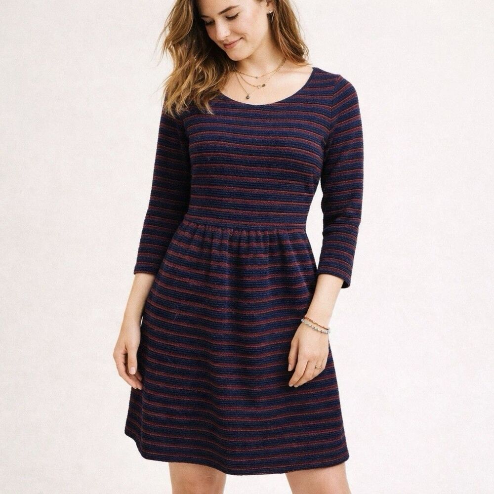 Anthropologie Maeve Brenna Dress Womens 4 Blue Red Stripe Fit Flare